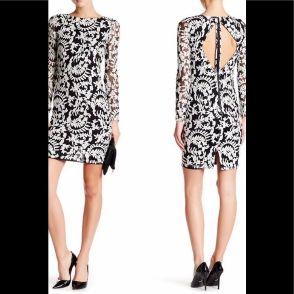 Alice + Olivia Black and White Embroidery over Netting Dress. Sz 10